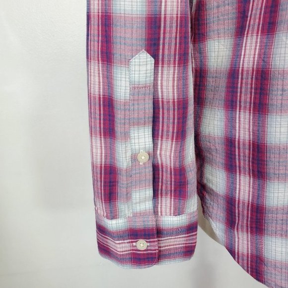 Madewell Plaid 100% Cotton Preppy Long Sleeve Button Up Top Shirt Size L - Picture 7 of 13